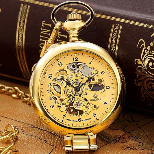 Montre à gousset de bureau boitier et cadrans doré et mouvement mécanique à remontage manuel Ma montre à gousset
