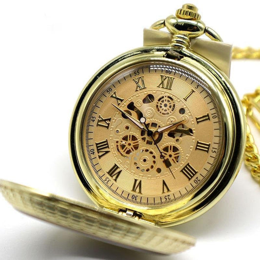Montre à gousset mécanique à remontage manuel boitier et cadrans doré avec chiffres Romains Ma montre à gousset