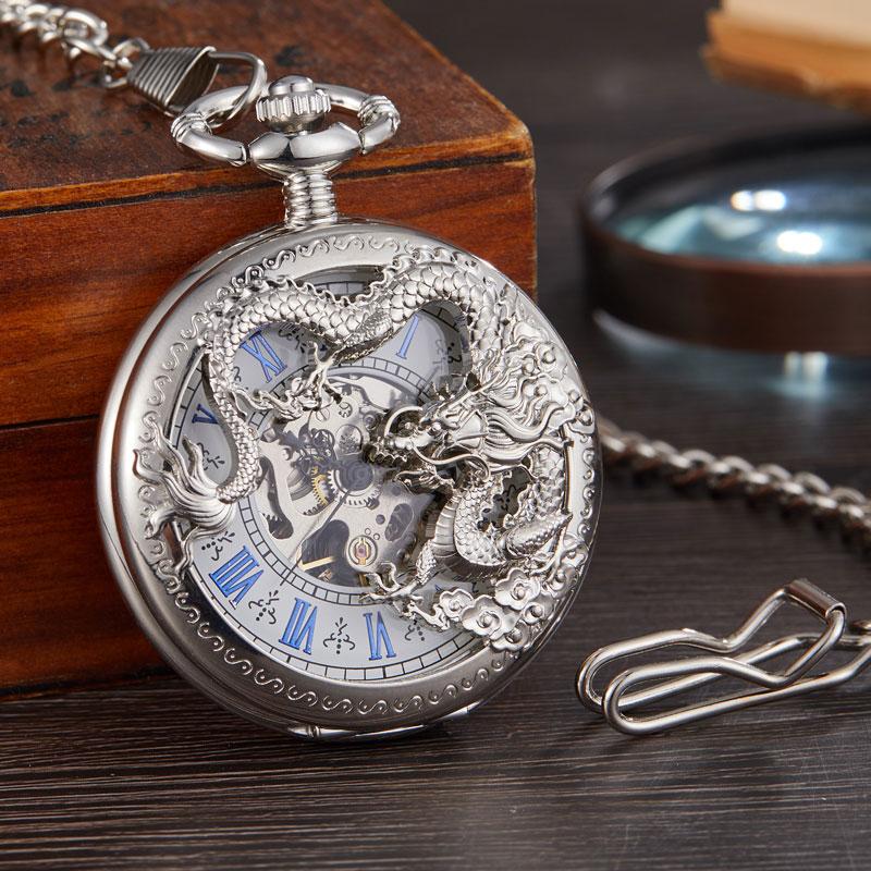 Montre à gousset mécanique à remontage manuel empire du dragons thématique des créatures mythiques chinoise Ma montre à gousset