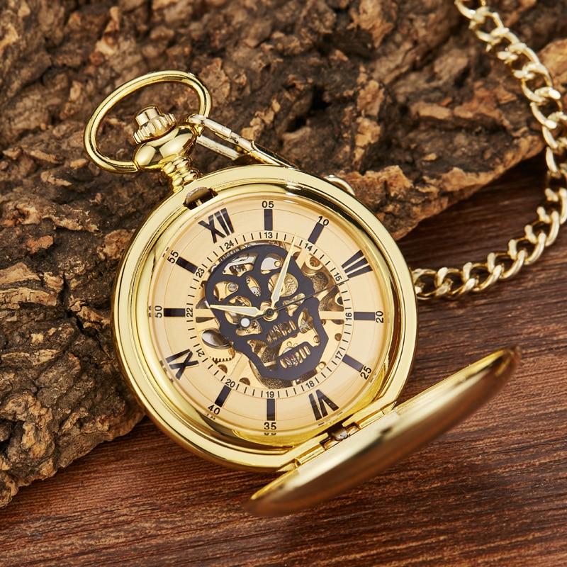 Montre à gousset mécanique à remontage manuel, boitier doré et cadrans skull Ma montre à gousset
