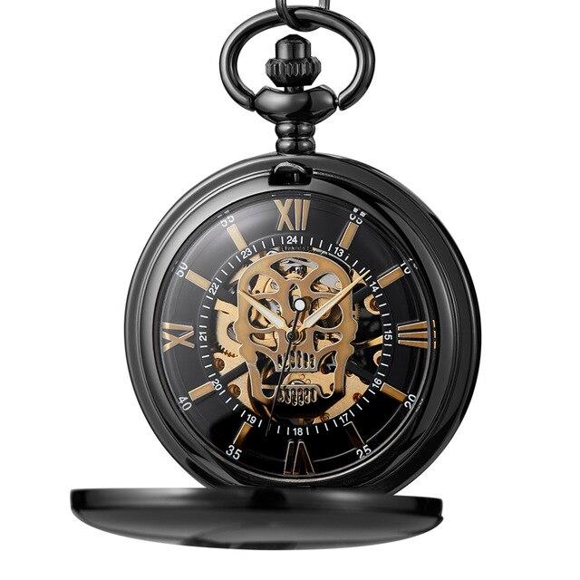 Montre à gousset mécanique à remontage manuel, boitier doré et cadrans skull Ma montre à gousset