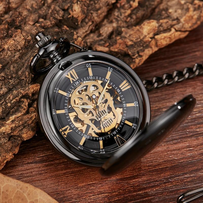 Montre à gousset mécanique à remontage manuel, boitier doré et cadrans skull Ma montre à gousset