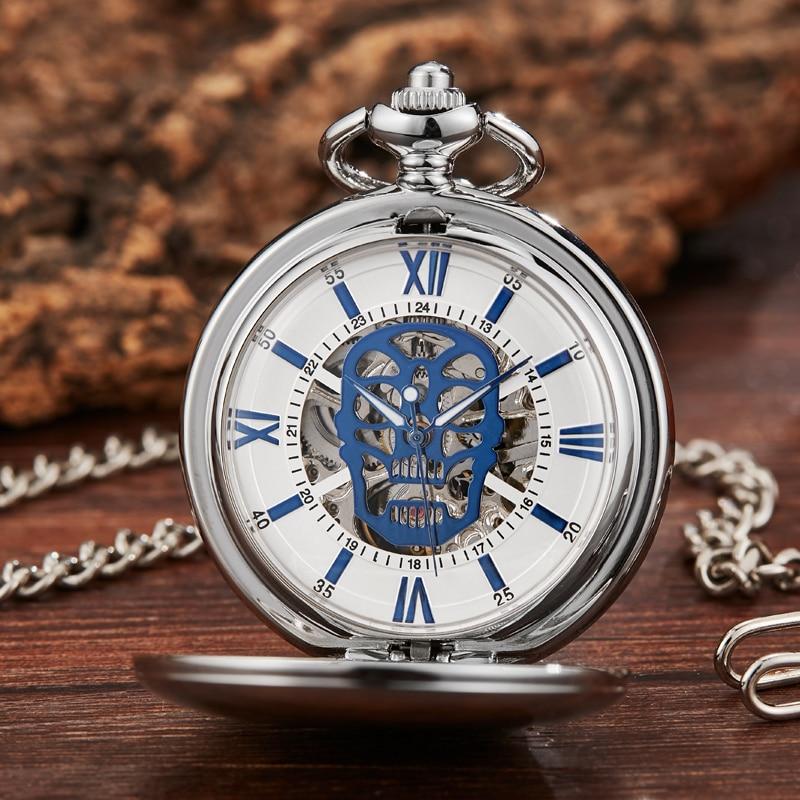 Montre à gousset mécanique à remontage manuel, boitier doré et cadrans skull Ma montre à gousset