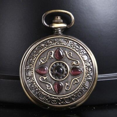 Montre à gousset mécanique à remontage manuel, capot avant décoré de pierres vertes et arabesques Ma montre à gousset