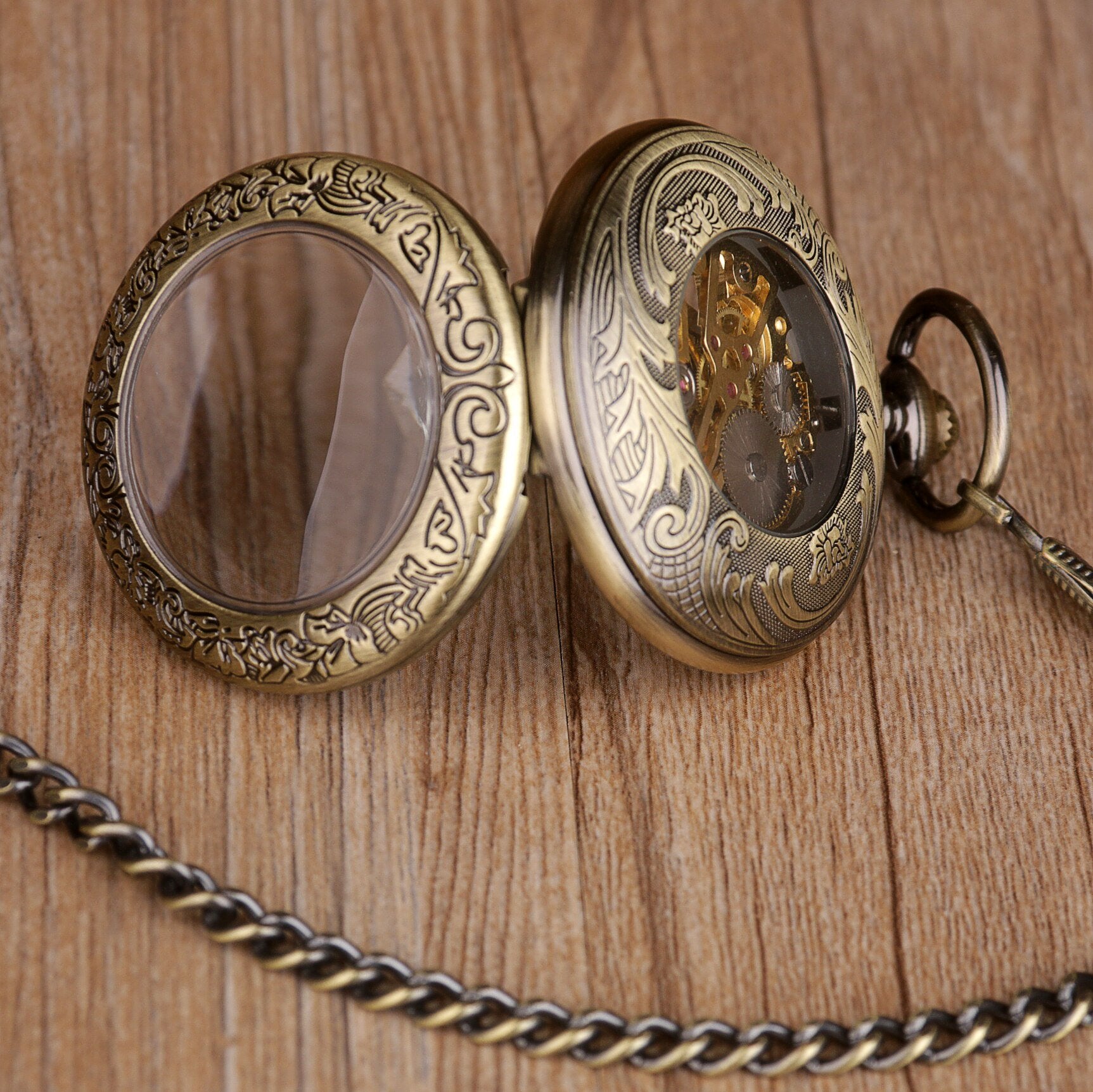 Montre à gousset mécanique à remontage manuel, capot avant et arrière vitré et cadran ouvert Ma montre à gousset