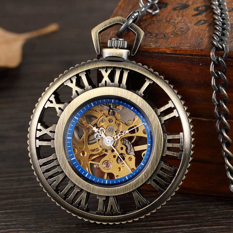 Montre à gousset mécanique à remontage manuel, mouvement apparent et chiffres romains Ma montre à gousset