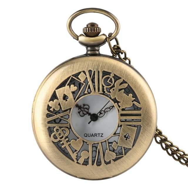 Montre à gousset thématique "Alice", mouvement quartz et petite fiole en verre Ma montre à gousset